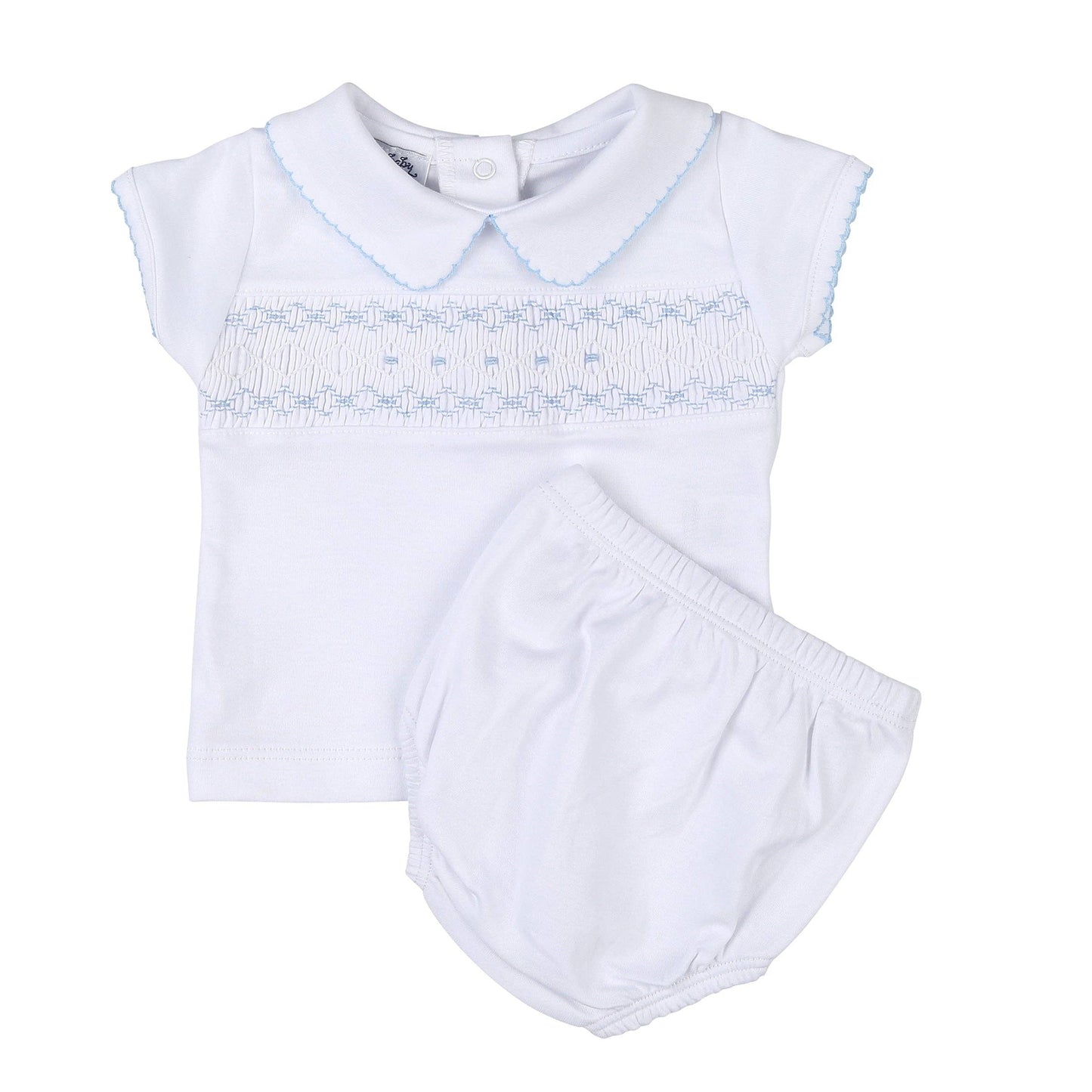 Magnolia Baby - Lindsay and Luke Smocked Collared Diaper Cover Set - Blue