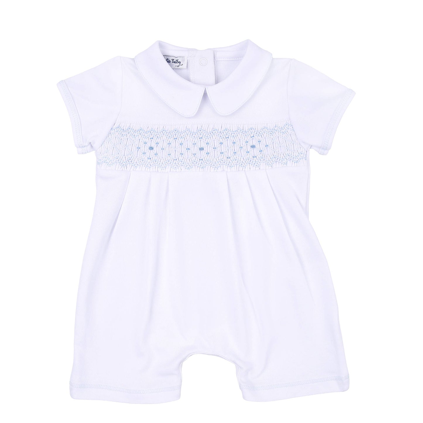 Magnolia Baby - Lily and Lucas Blue Smocked Collared Short Playsuit