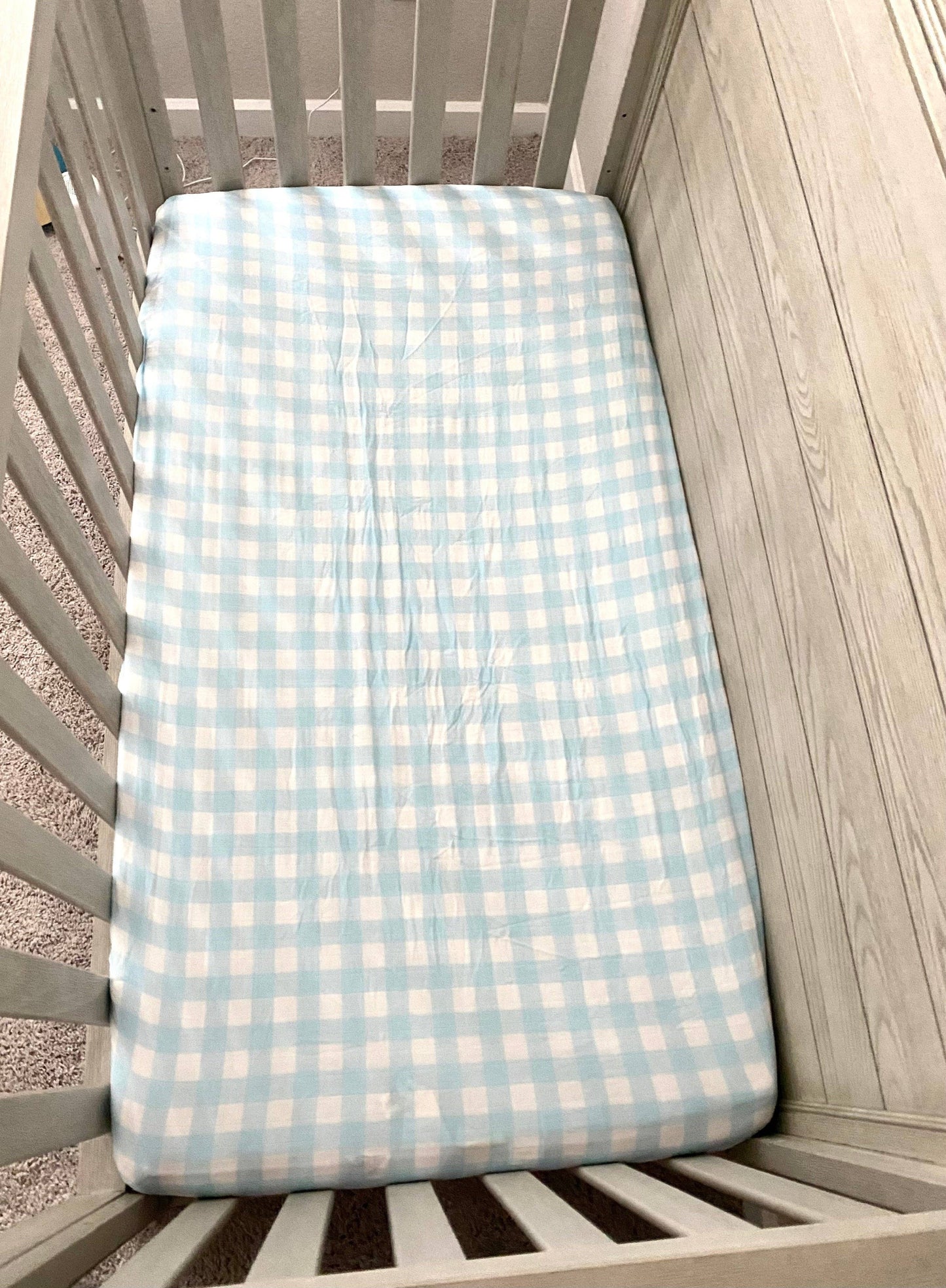 Gracie's Closet - Blue Gingham Muslin Bamboo Crib Sheet