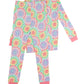 RuffleButts + RuggedButts - Girls Rainbow Kaleidoscope Hearts Bamboo Viscose Ruffle Long Sleeve Pajama Set