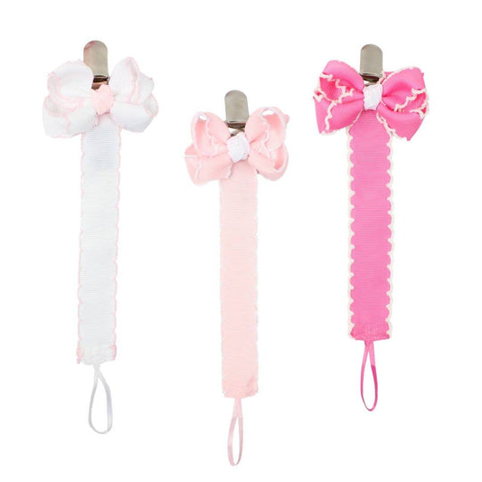 Beyond Creations, LLC - Crochet Edge Grosgrain Pacifier Clip w/ Detachable Bow