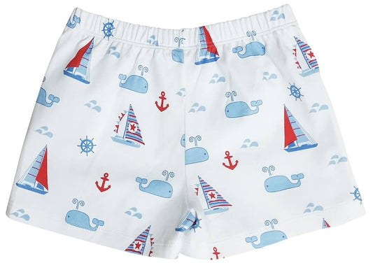 Marco and Lizzy - Nantucket Whales and sailboats Print Girl's Skort
