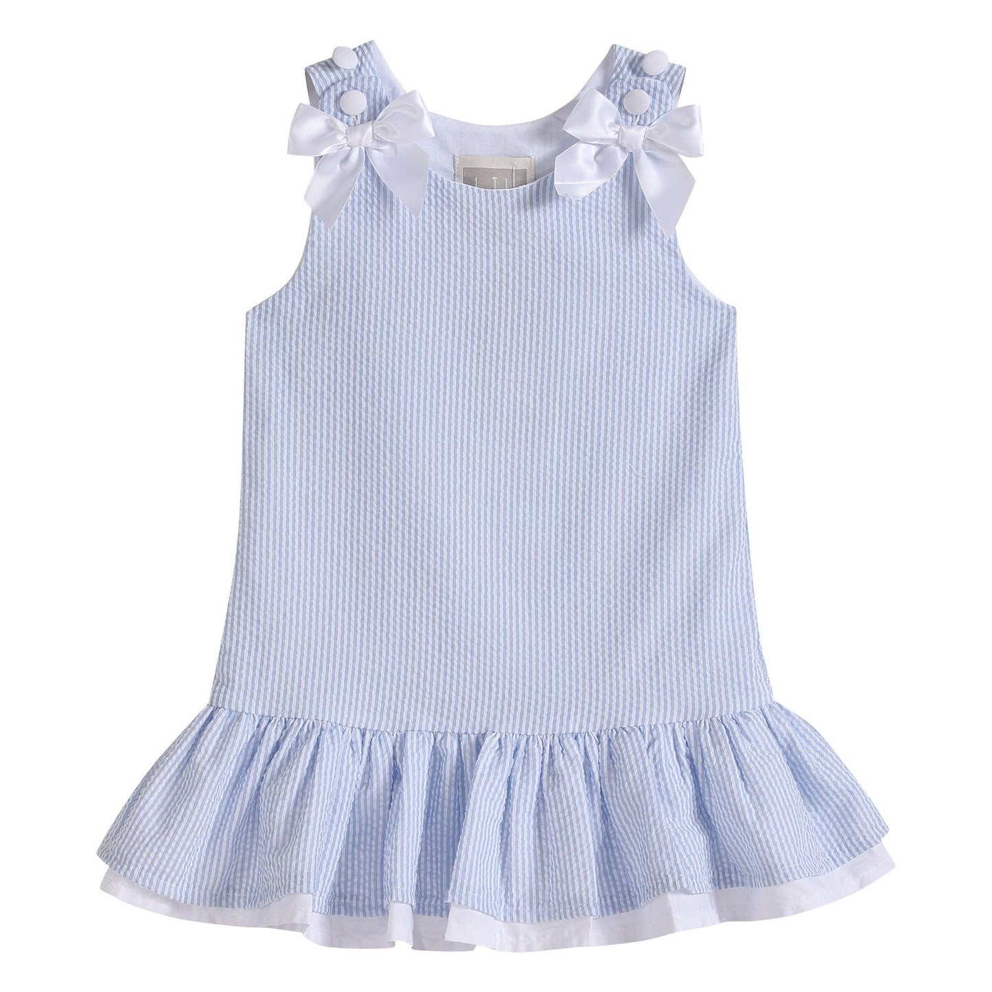 Lil Cactus - Light Blue Seersucker Ruffle Dress