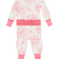 RuffleButts + RuggedButts - Baby Girls Pink Butterfly Garden Toile Bamboo Viscose Convertible Ruffle One Piece Pajama