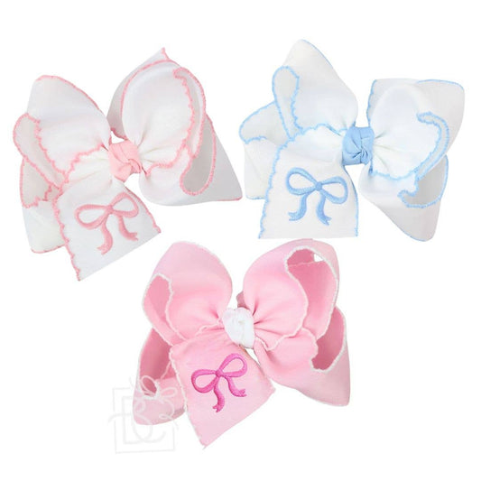 Beyond Creations, LLC - EMBROIDERED BOW CROCHET EDGE HAIR BOW ON ALLIGATOR CLIP