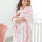 RuffleButts + RuggedButts - Baby Girls Pink Butterfly Garden Toile Bamboo Viscose Knotted Ruffle Gown & Hat Set