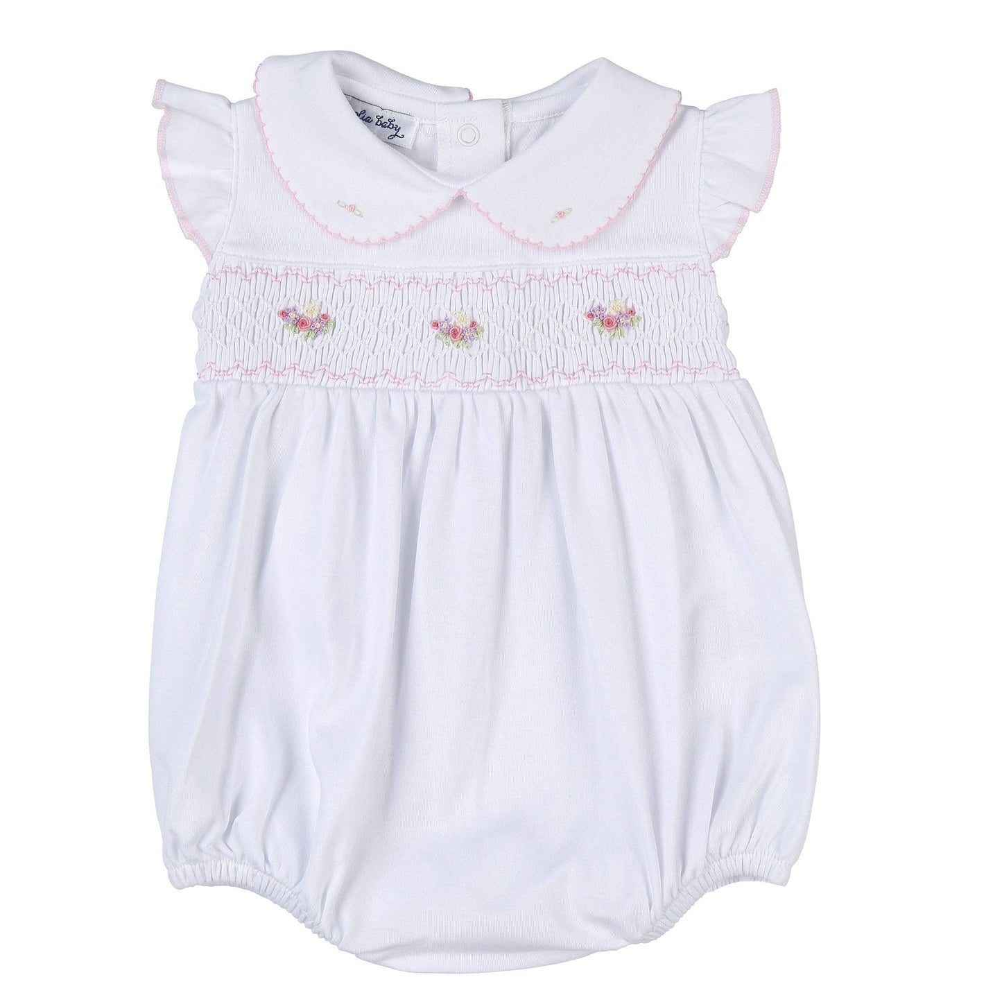 Magnolia Baby - Lindsay and Luke Pink Smocked Collared Flutters Bubble