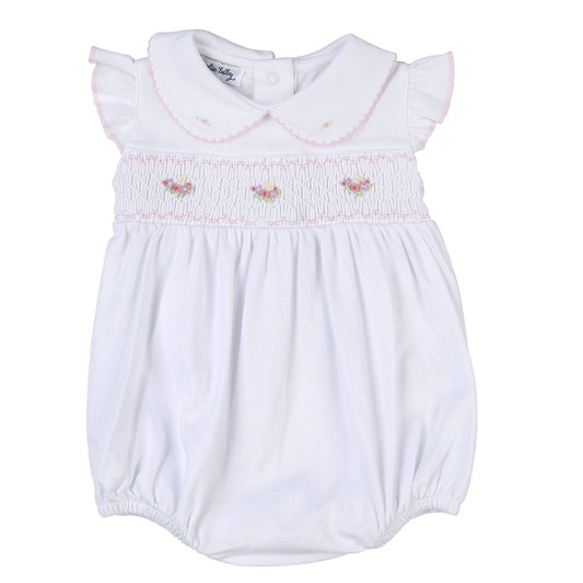 Magnolia Baby - Lindsay and Luke Pink Smocked Collared Flutters Bubble