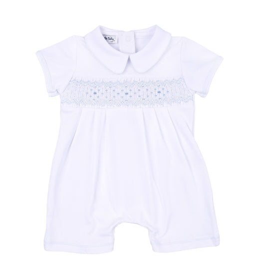 Magnolia Baby - Lily and Lucas Blue Smocked Collared Short Playsuit