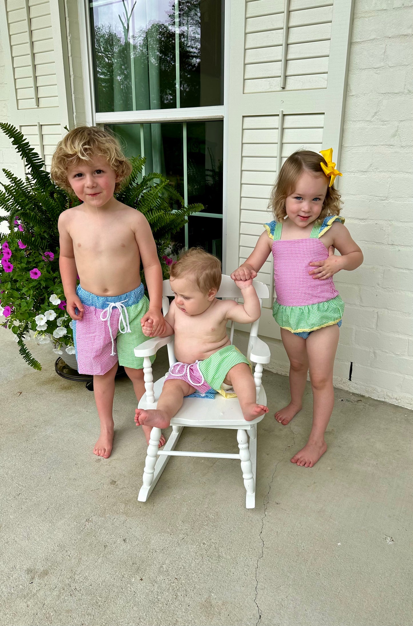 Seersucker Color Block Swim Shorts