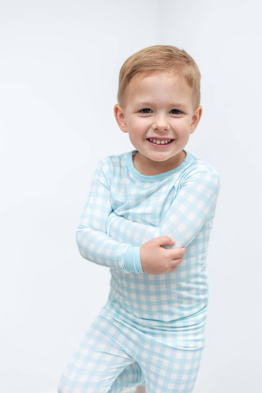 Gracie's Closet - Blue Gingham 2-Piece Toddler Bamboo Set