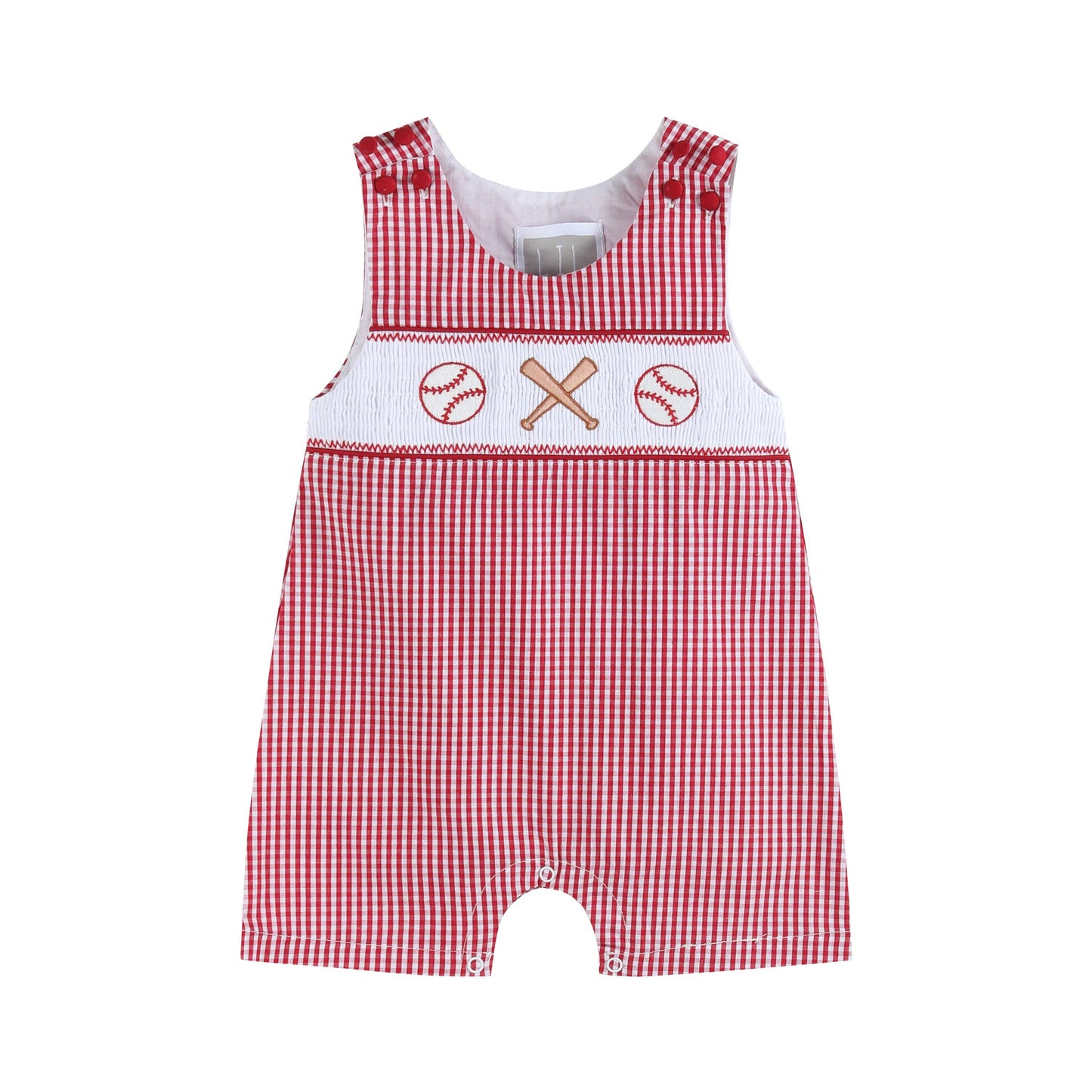 Lil Cactus - Red Gingham Baseball Smocked Shortalls