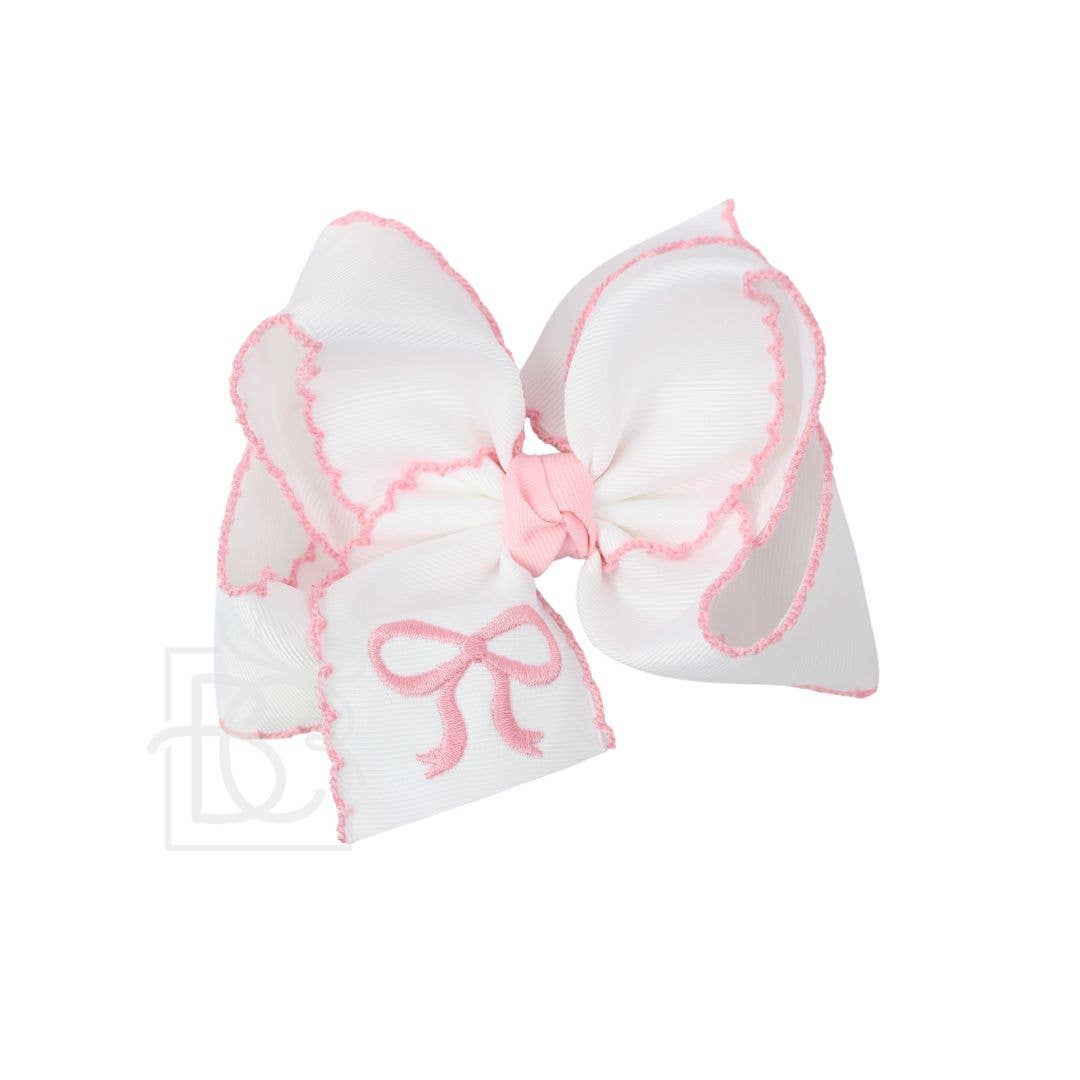 Beyond Creations, LLC - EMBROIDERED BOW CROCHET EDGE HAIR BOW ON ALLIGATOR CLIP