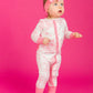 RuffleButts + RuggedButts - Baby Girls Pink Butterfly Garden Toile Bamboo Viscose Convertible Ruffle One Piece Pajama