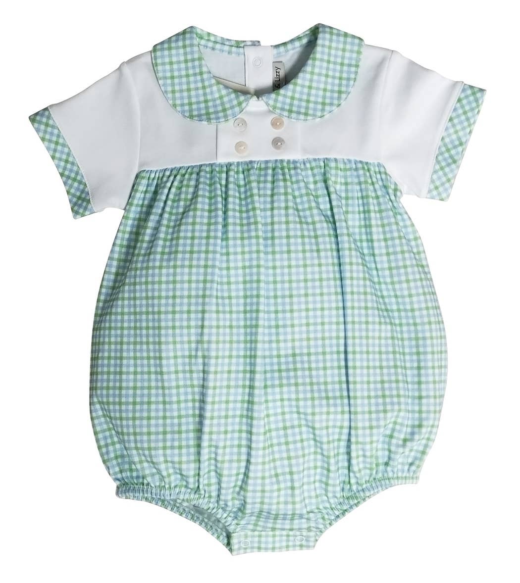 Marco and Lizzy - Green and blue checks Baby Boy romper-Cherry Blossom