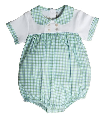 Marco and Lizzy - Green and blue checks Baby Boy romper-Cherry Blossom