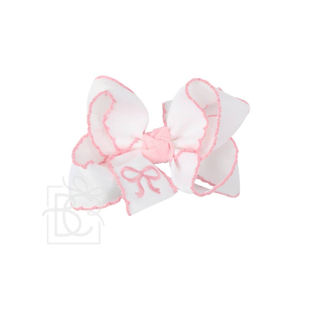 Beyond Creations, LLC - EMBROIDERED BOW CROCHET EDGE HAIR BOW ON ALLIGATOR CLIP