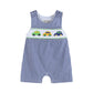 Lil Cactus - Blue Striped Car Smocked Shortalls