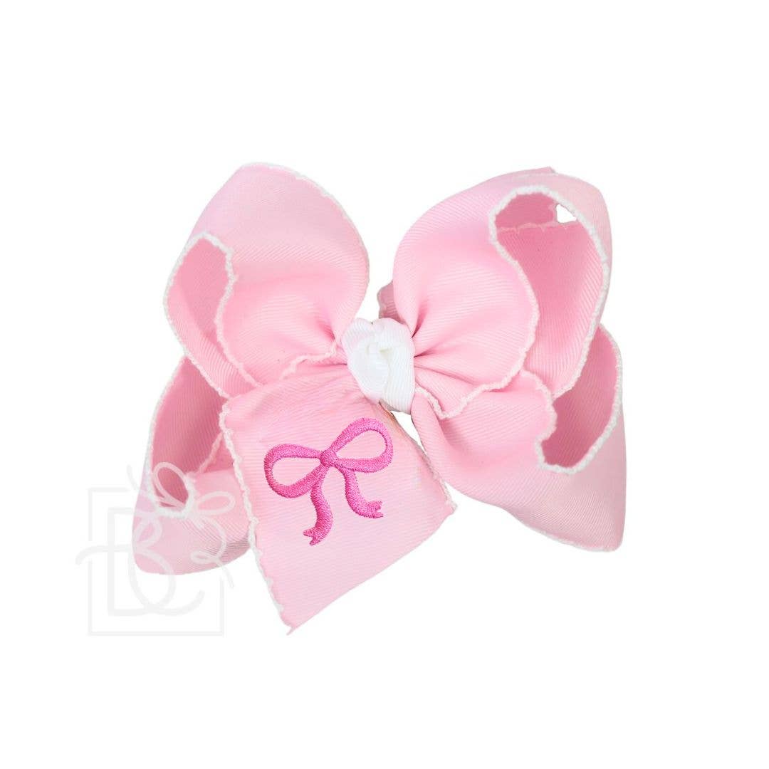 Beyond Creations, LLC - EMBROIDERED BOW CROCHET EDGE HAIR BOW ON ALLIGATOR CLIP