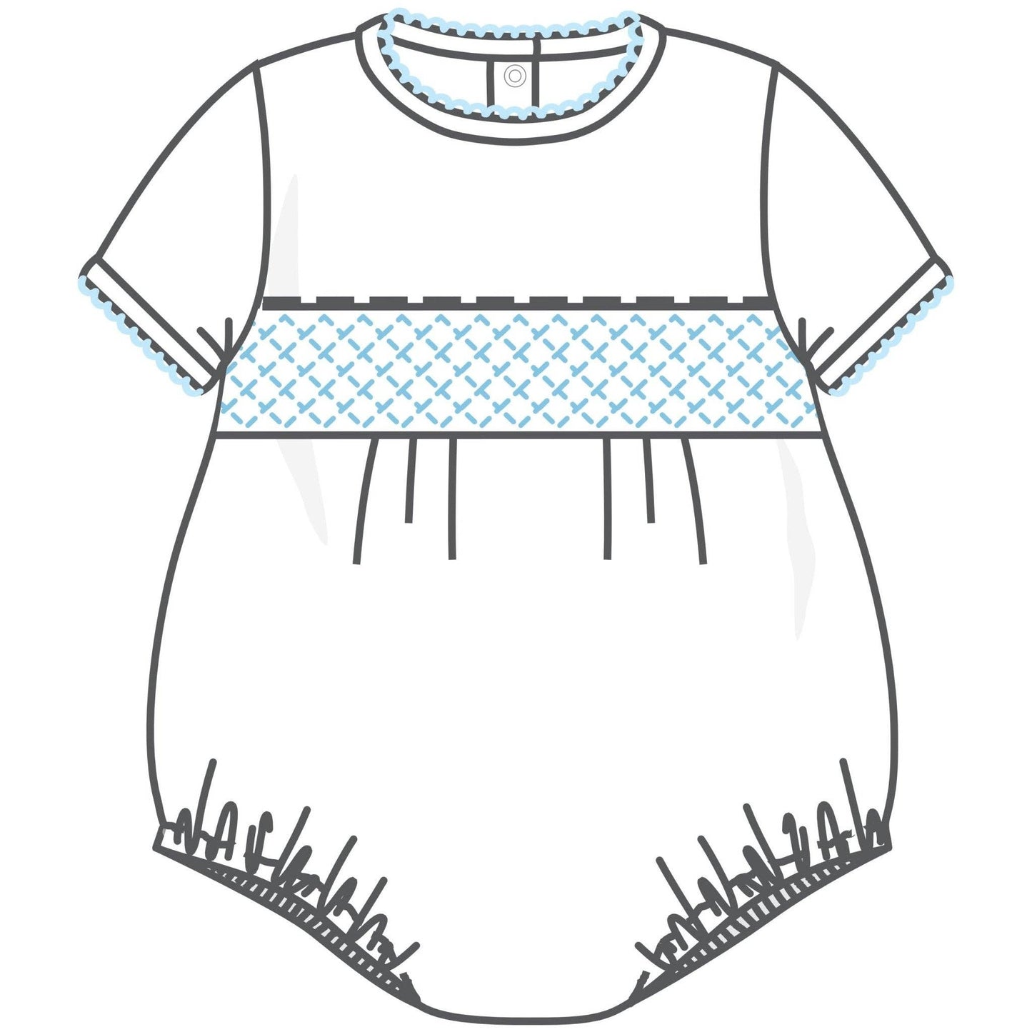 Magnolia Baby - Essentials Solid Smocked Bubble - White Blue