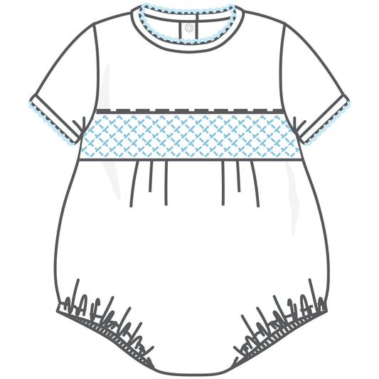 Magnolia Baby - Essentials Solid Smocked Bubble - White Blue
