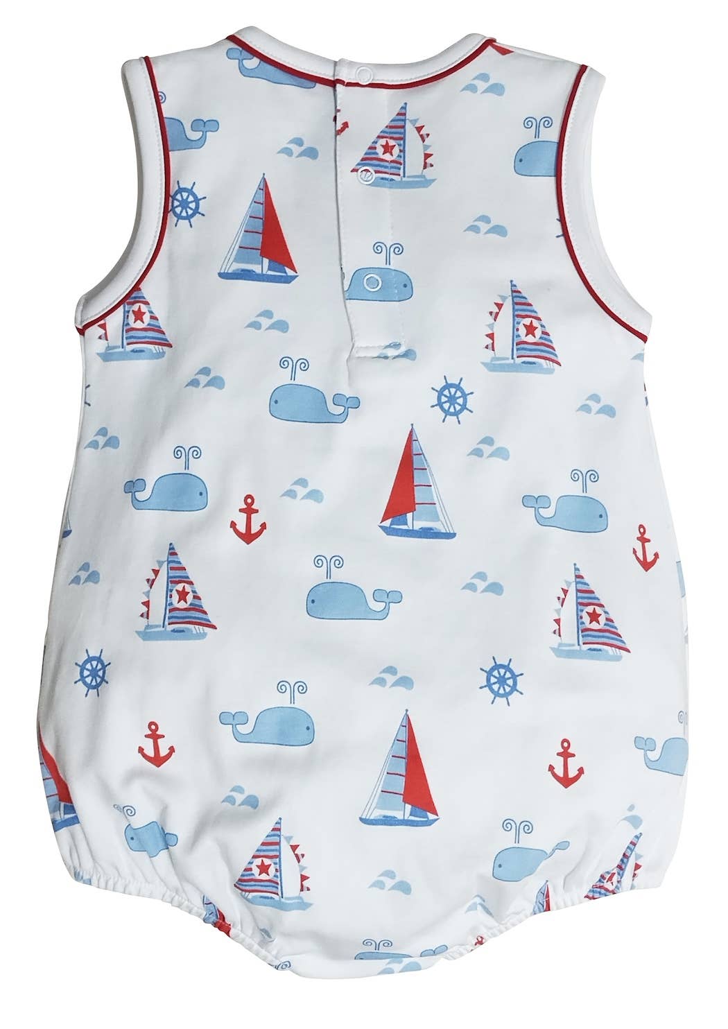 Marco and Lizzy - Nantucket Whales and sailboats Print Boy's romper
