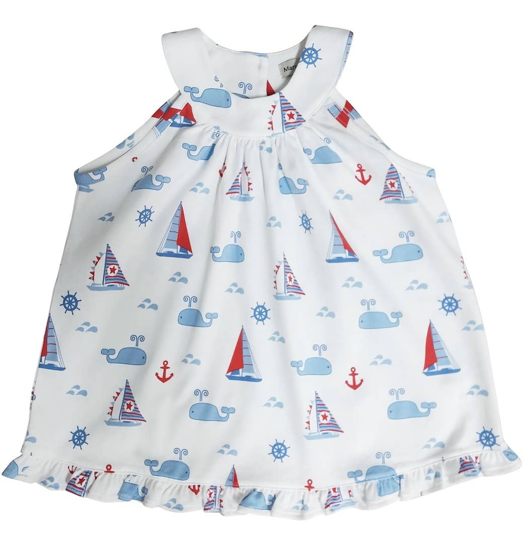 Marco and Lizzy - Nantucket Whales and sailboats Print Girl's Short set