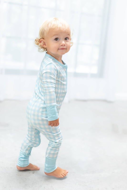 Gracie's Closet - Blue Gingham Bamboo Romper