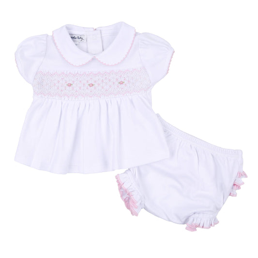Magnolia Baby - Lily and Lucas Pink Smock Collar Ruffle S/S Diaper Cover Set