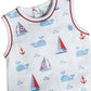 Marco and Lizzy - Nantucket Whales and sailboats Print Boy's romper