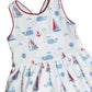 Marco and Lizzy - Nantucket Whales and sailboats Girl's criss-cross back dress