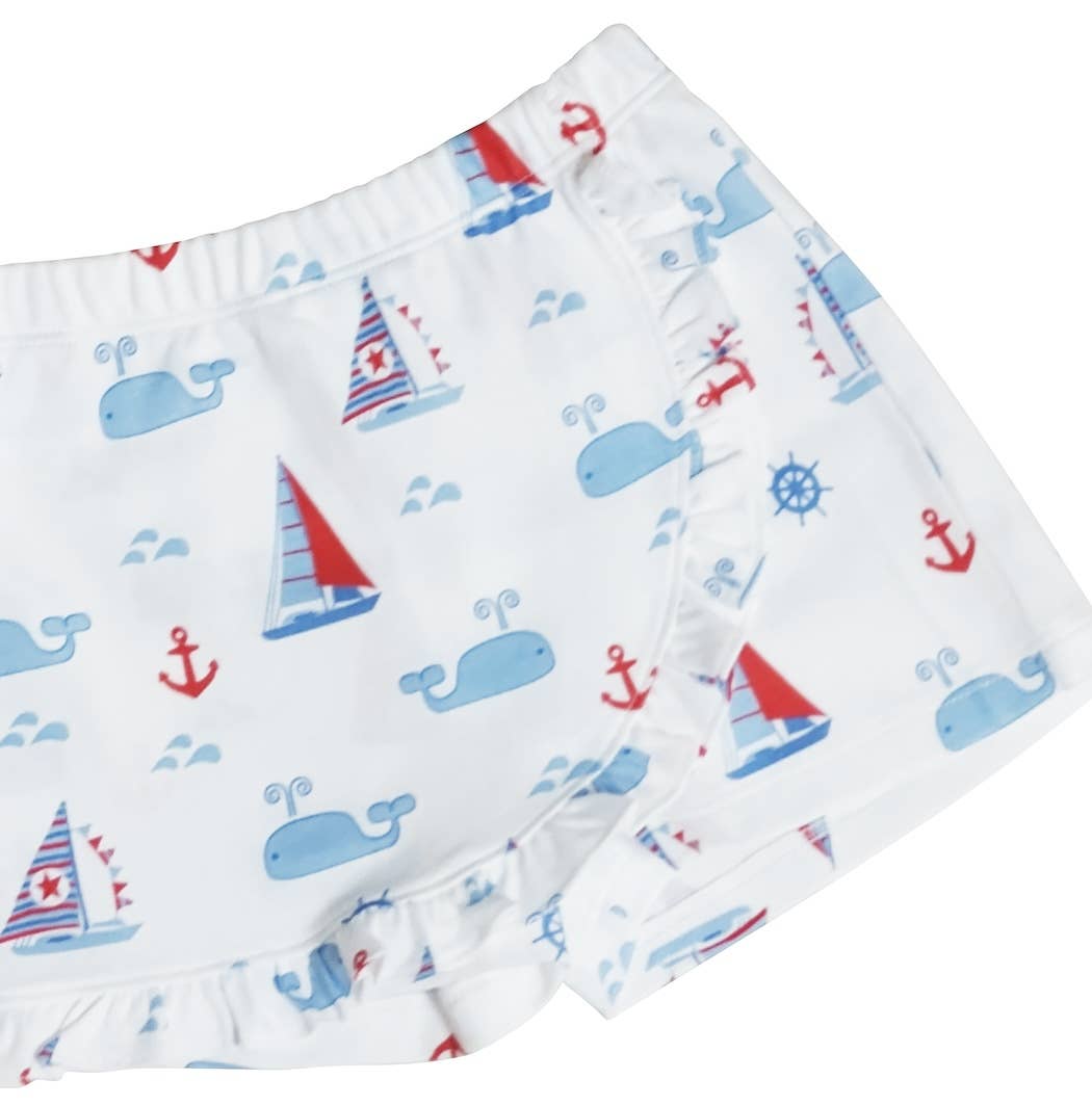 Marco and Lizzy - Nantucket Whales and sailboats Print Girl's Skort