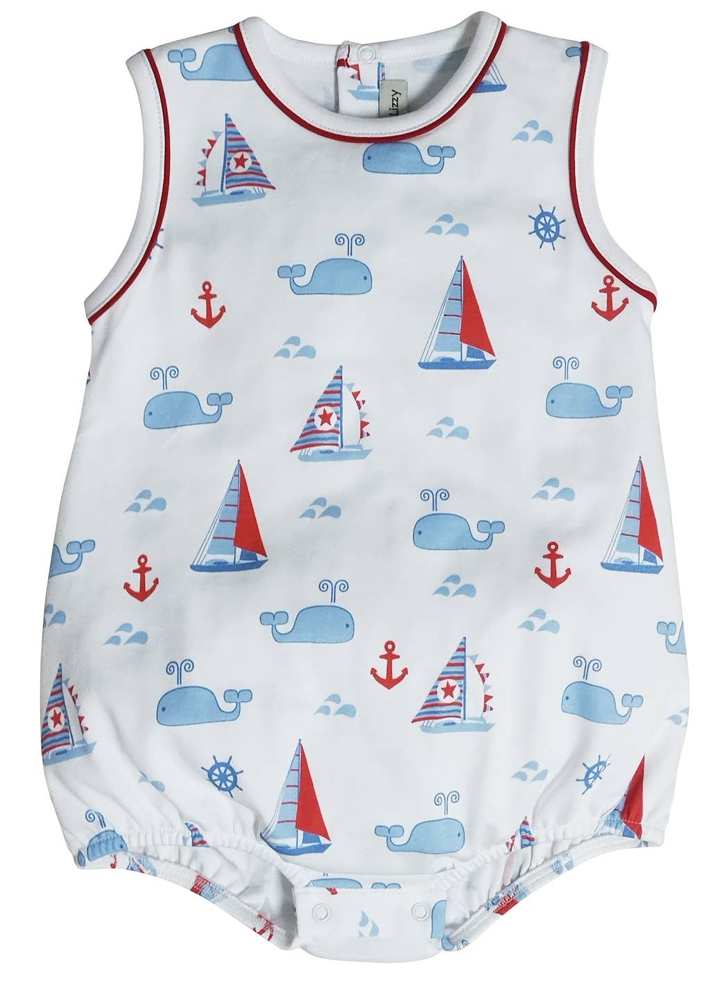 Marco and Lizzy - Nantucket Whales and sailboats Print Boy's romper