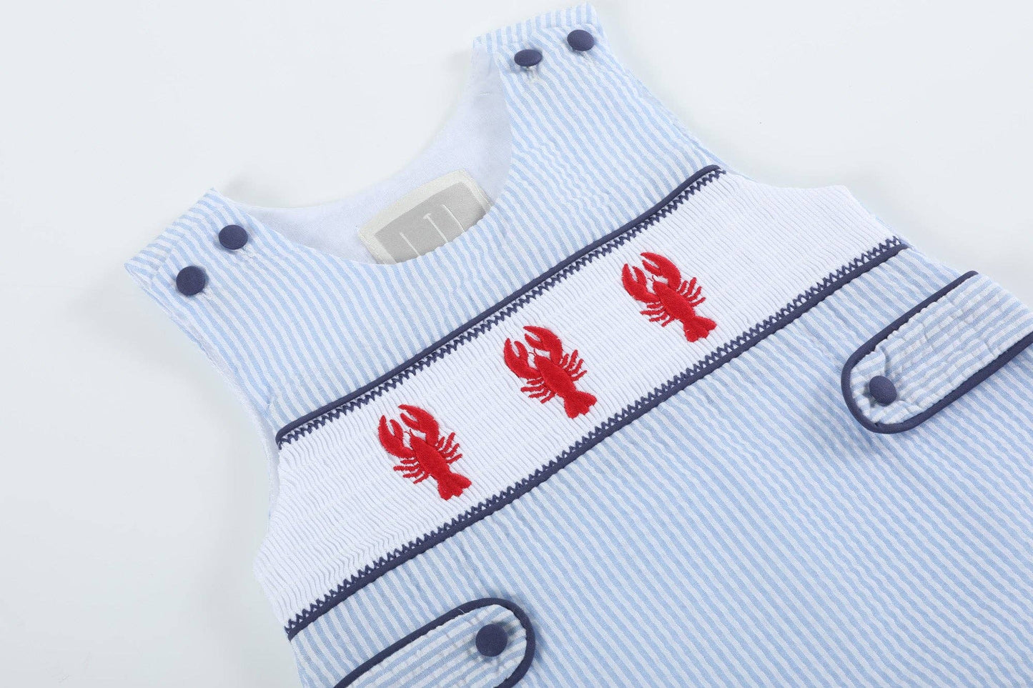 Lil Cactus - Blue Stripe Crawfish Smocked Shortalls