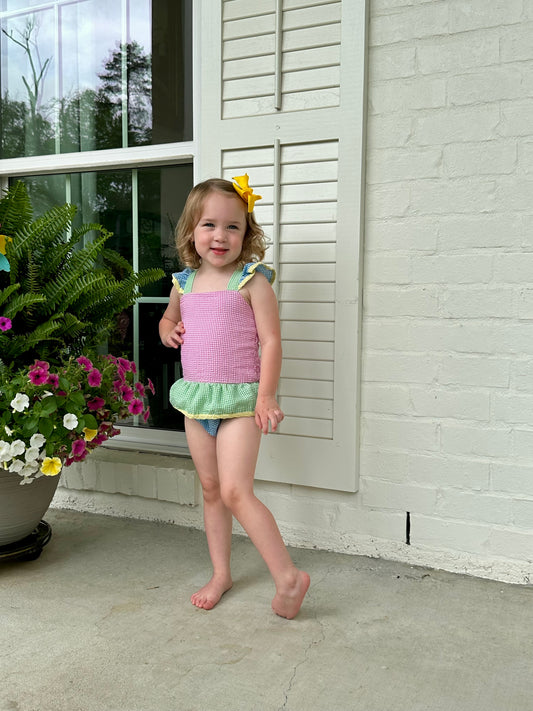 Seersucker Color Block One-piece
