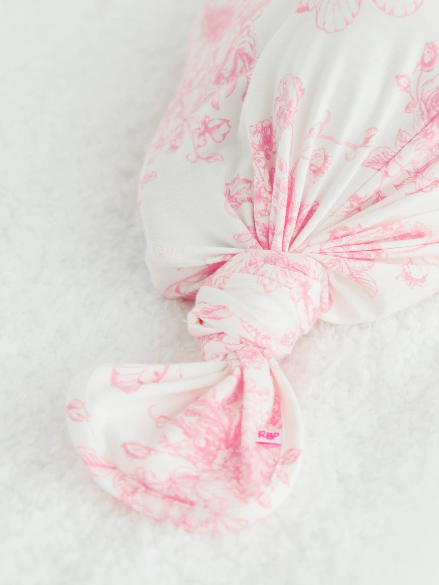 RuffleButts + RuggedButts - Baby Girls Pink Butterfly Garden Toile Bamboo Viscose Knotted Ruffle Gown & Hat Set