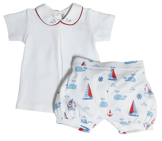 Marco and Lizzy - Nantucket Whales and sailboats Print Boy's diaper set