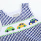 Lil Cactus - Blue Striped Car Smocked Shortalls