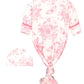 RuffleButts + RuggedButts - Baby Girls Pink Butterfly Garden Toile Bamboo Viscose Knotted Ruffle Gown & Hat Set