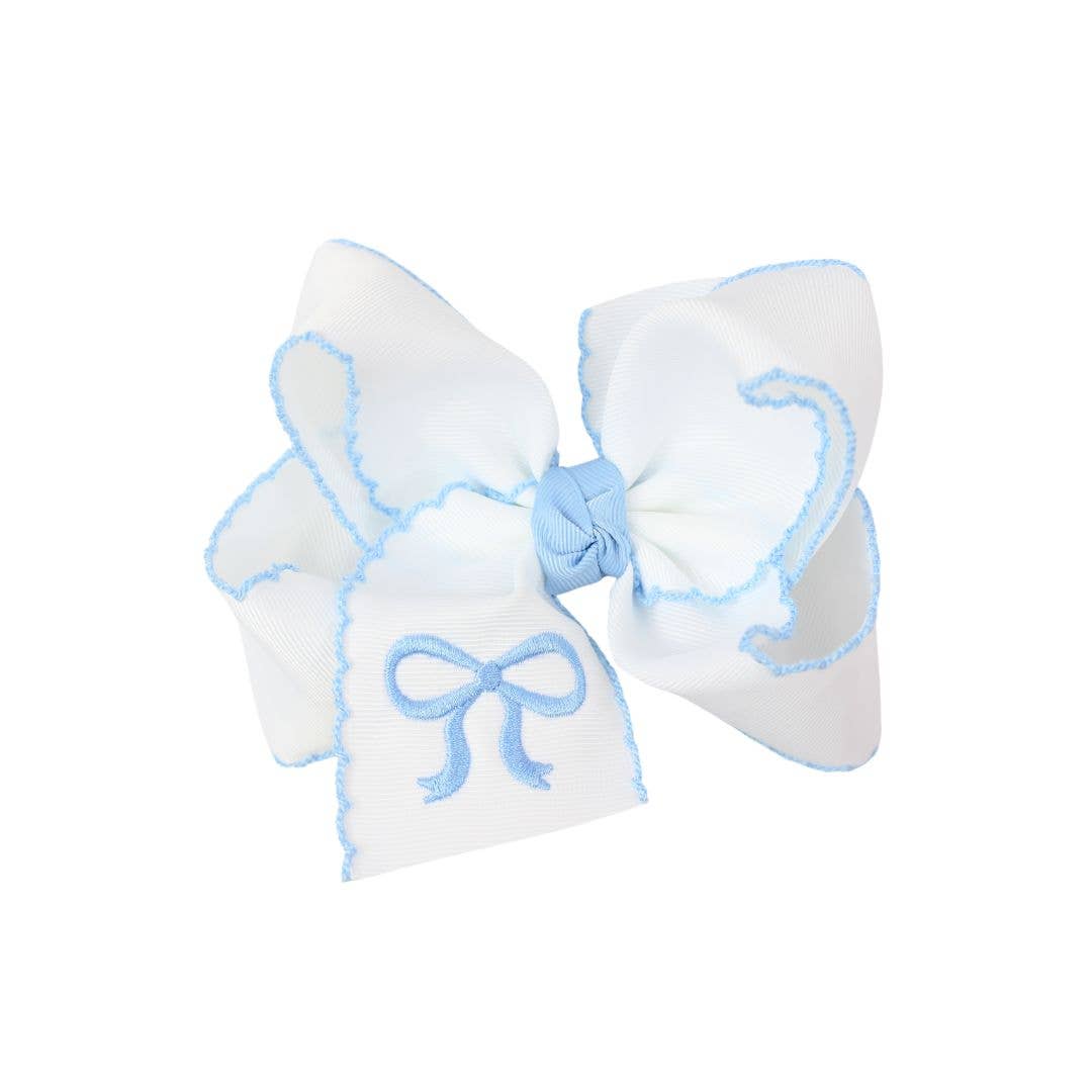 Beyond Creations, LLC - EMBROIDERED BOW CROCHET EDGE HAIR BOW ON ALLIGATOR CLIP