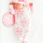 RuffleButts + RuggedButts - Baby Girls Pink Butterfly Garden Toile Bamboo Viscose Knotted Ruffle Gown & Hat Set
