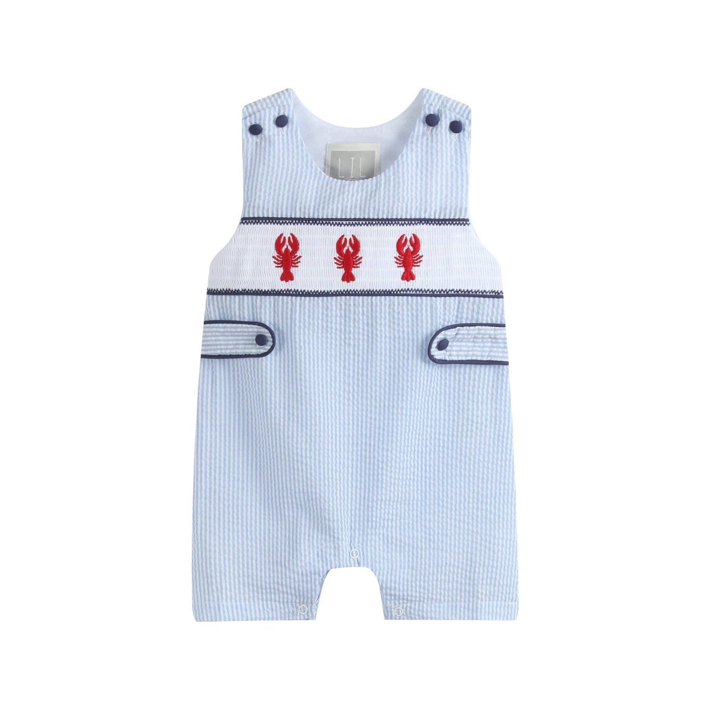 Lil Cactus - Blue Stripe Crawfish Smocked Shortalls