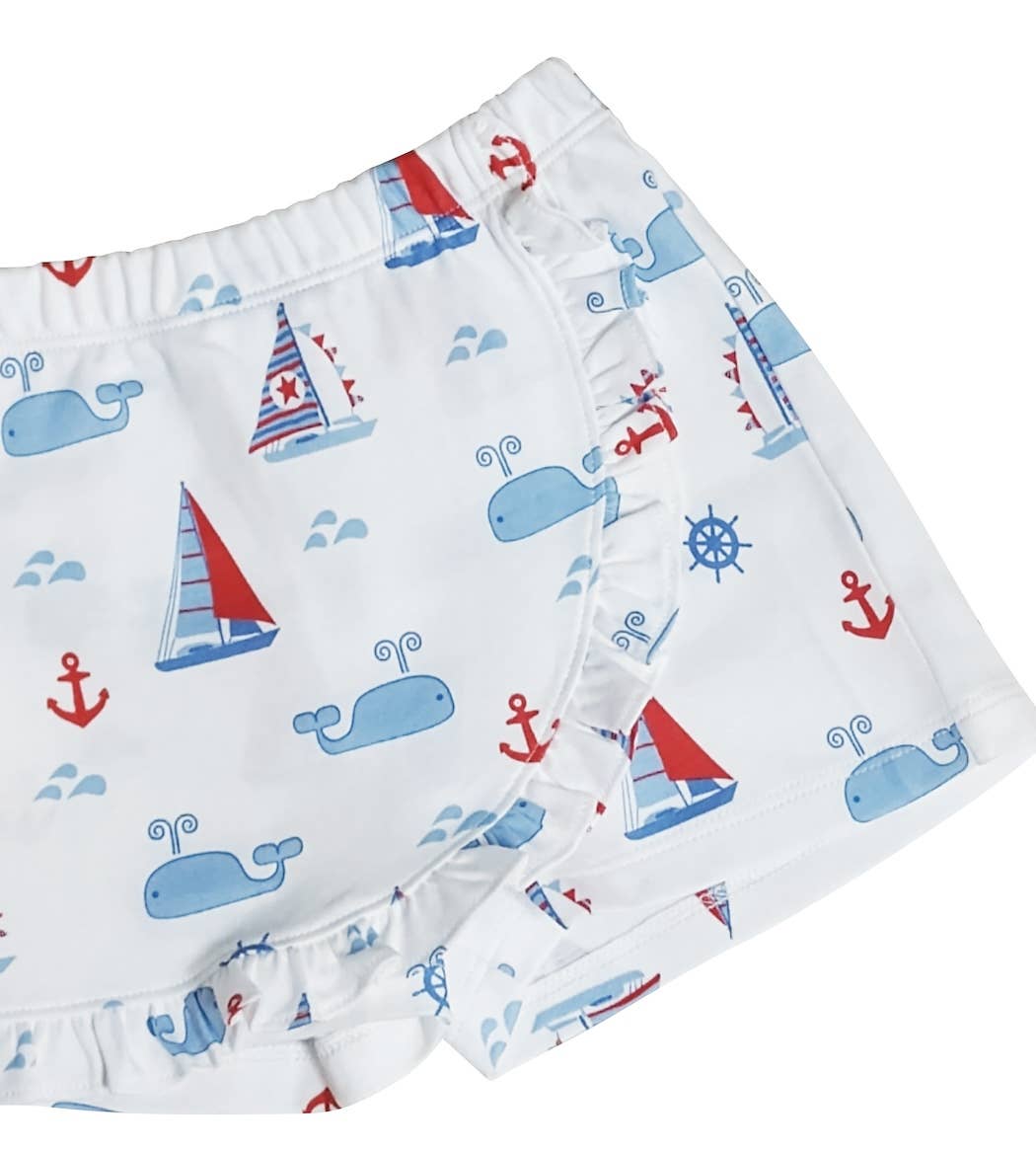 Marco and Lizzy - Nantucket Whales and sailboats Print Girl's Skort