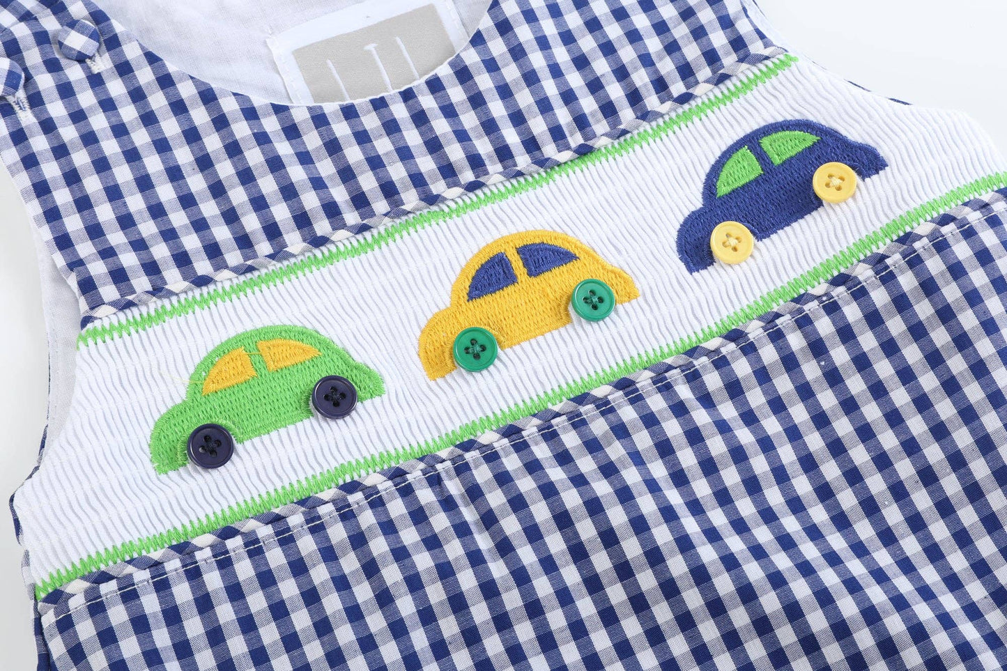 Lil Cactus - Blue Striped Car Smocked Shortalls