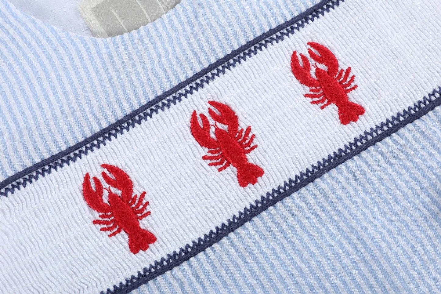Lil Cactus - Blue Stripe Crawfish Smocked Shortalls