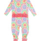 RuffleButts + RuggedButts - Baby Girls Rainbow Kaleidoscope Hearts Bamboo Viscose Footed Ruffle One Piece Pajama