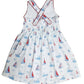 Marco and Lizzy - Nantucket Whales and sailboats Girl's criss-cross back dress